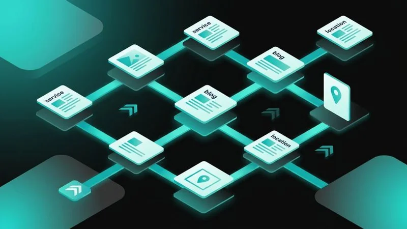 Internal linking diagram connecting services, blog and location pages
